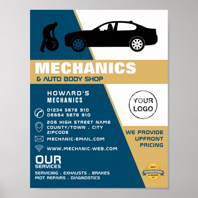Poster Changement de pneus, mécanique automobile et répar (Devant)