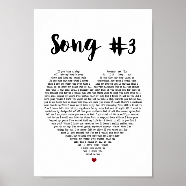 Poster Chanson 3 Coeur Chanson Lyrique Mur Art Imprimer (Devant)