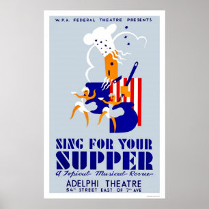Poster Chanson Pour Supper Musical 1939 WPA