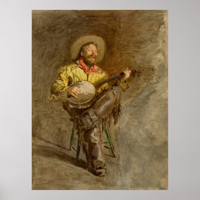 Poster Chanter Espagnol Cowboy à Banjo jouer à la chanson (Devant)