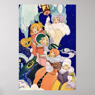 Poster Chanteurs de Noël vintage sous les étoiles