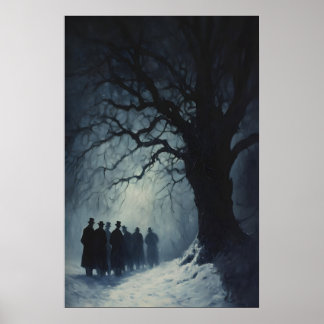 Poster Chanteurs ombragés dans une nuit enneigée mystérie