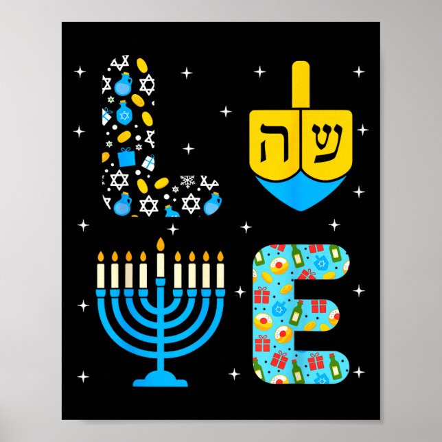 Poster Chanukah Menorah Dreidel Icons Hanukkah Love Celeb (Devant)