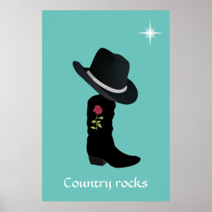 Poster Chapeau Country et Botte sur Teal