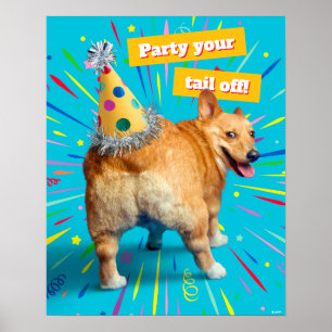 Poster Chapeau d'anniversaire Corgi Butt