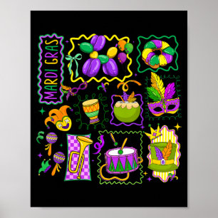 Poster Chapeau de bouffon de Mardi Gras chic Masque du ro