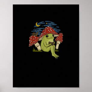 Poster Chapeau de champignon de grenouille lisant un livr