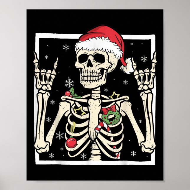 Poster Chapeau de Noël de squelette de rockeur Cool Noël  (Devant)