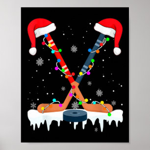 Poster Chapeau de Noël Hockey Santa Lumières Sport Amusan