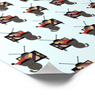 Poster Chapeau de Père Noël de chat noir regardant la tél