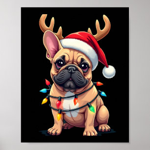 Poster Chapeau de Santa drôle de chien bouledogue françai