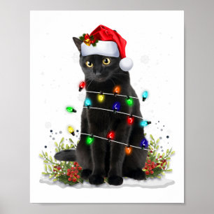 Poster Chapeau de Santa Noël Chat Noir Drôle Chats Fémini