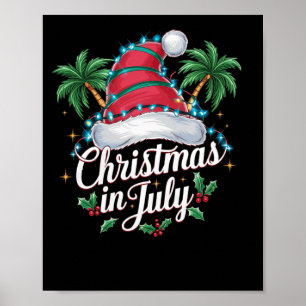 Poster Chapeau de Santa Noël d'été et palmiers - Trocal X