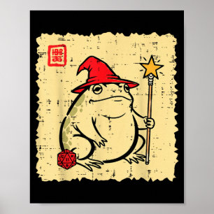 Poster Chapeau de sorcier de dés D20 de gamer grenouille