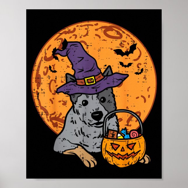 Poster Chapeau de Sorcière Lune Citrouille Lanterne Hallo (Devant)