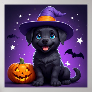 Poster Chapeau de Sorcière pour Chiots Mignons Halloween