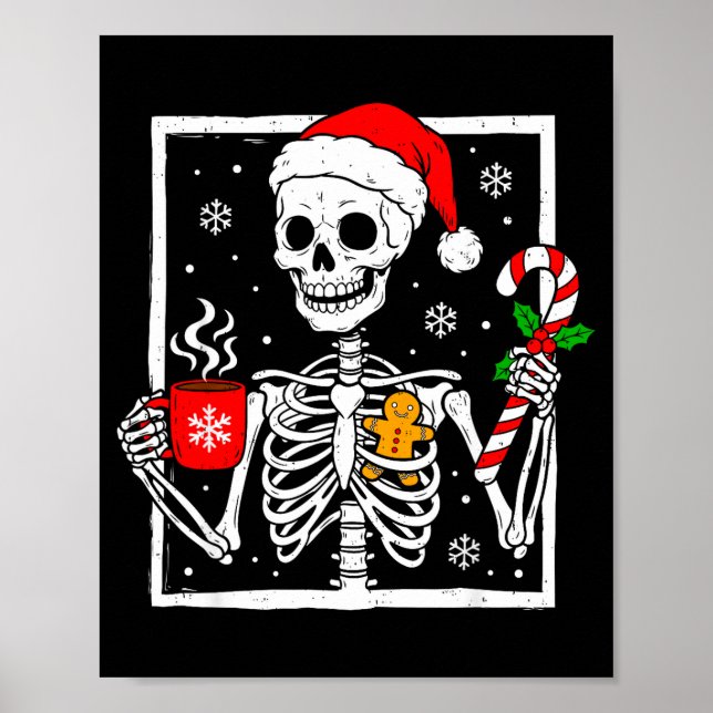 Poster Chapeau de squelette de Noël Père Noël Café Canne  (Devant)