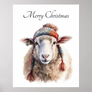 Poster Chapeau d'hiver Mouton de Noël Texte personnalisé
