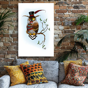 Poster Chapeau haut-de-forme de hibou élégant victorien S