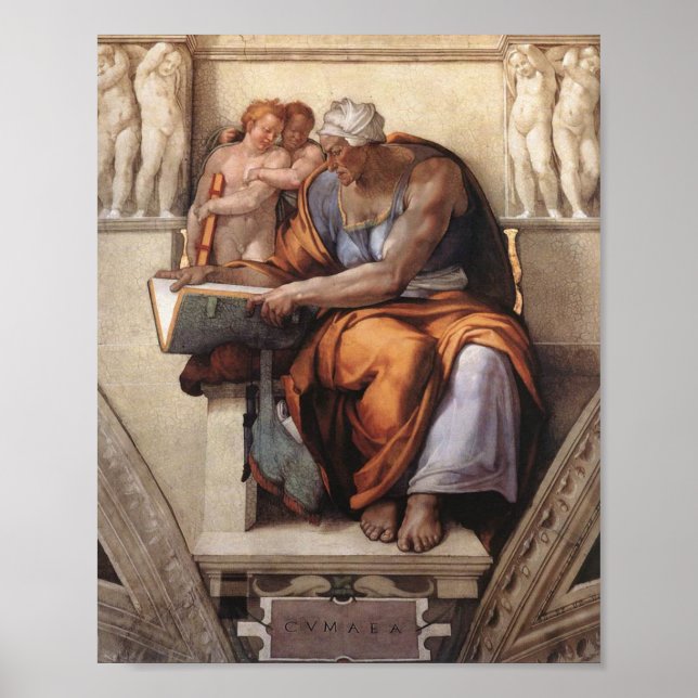 Poster Chapelle Sixtine Plafond : Cumaean Sibyl Michelang (Devant)