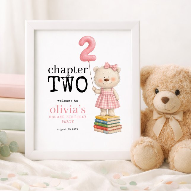 Poster Chapter Two Bear Books Girl 2nd Birthday welcome  (Créateur téléchargé)