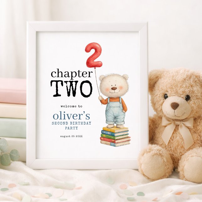 Poster Chapter Two Teddy Bear Books 2nd Birthday welcome  (Créateur téléchargé)