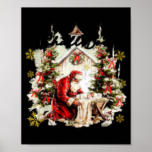 Poster Chaque genou doit plier Drôle de Père Noël à genou