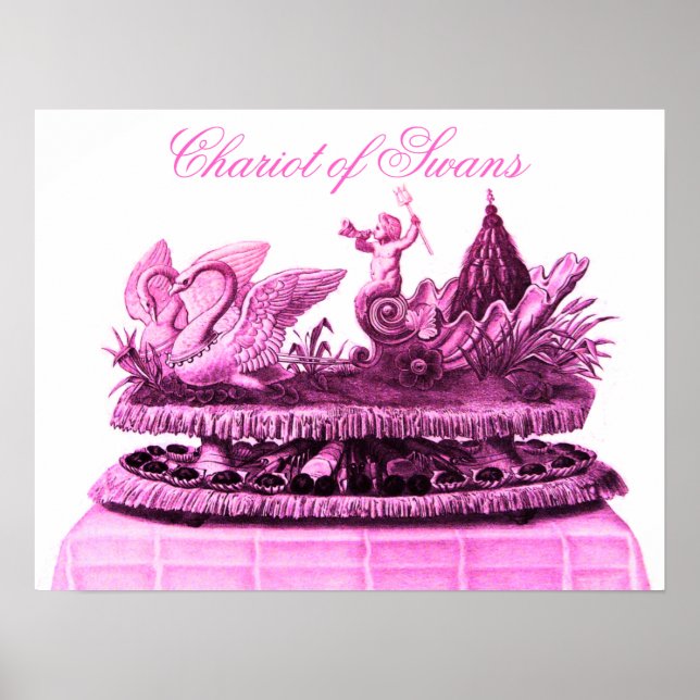 POSTER CHAR À BANCS ROSE ANTIQUE DES CYGNES ET CUPCAKES (Devant)