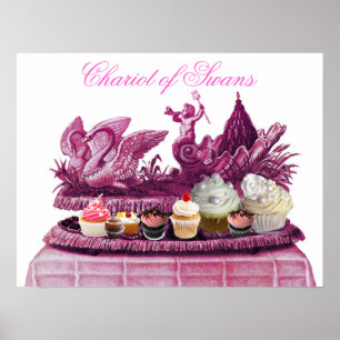 POSTER CHAR CHAR PINK ANTIQUE DE CYGNES ET CUPCAKES