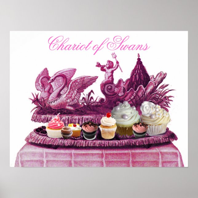 POSTER CHAR CHAR PINK ANTIQUE DES CYGNES ET CUPCAKES (Devant)