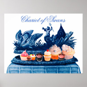 POSTER CHAR CHARGÉ DE CYGNE ROSE ANTIQUE ET CUPCAKES