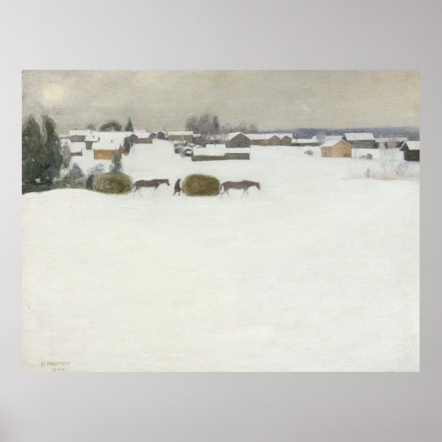 Poster Charge de foin | Paysage hivernal Pekka Halonen (Devant)