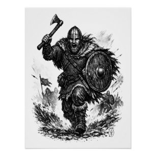 Poster Charge de guerrier Viking - Bataille d'encre