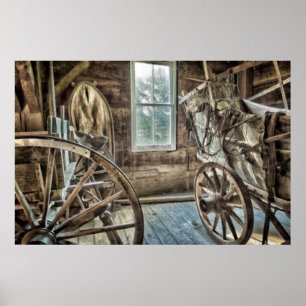 Poster Chariot couvert, roues en bois