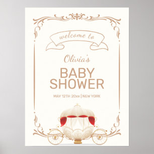 Poster Chariot de fée élégant en or Bienvenue à la baby s