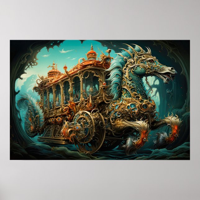 Poster Chariot Trainant Transport Orné De Voyageurs (Devant)