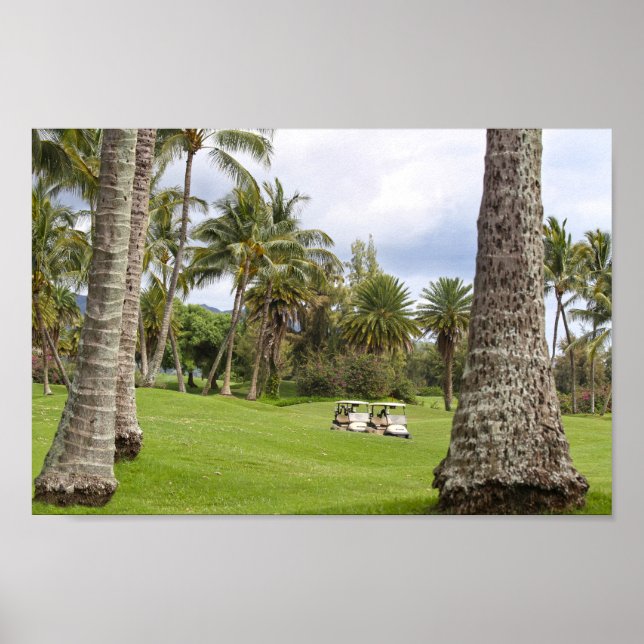 Poster Chariots de golf à Poipu Bay, Kauai, Hawaii (Devant)