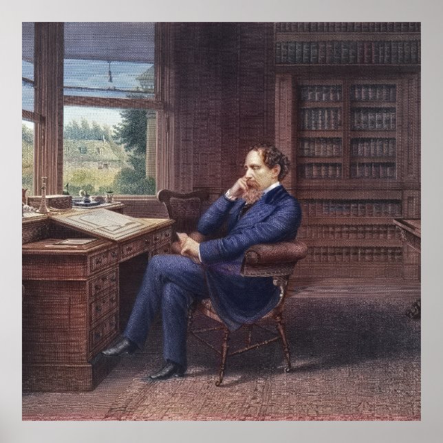 Poster Charles Dickens dans son étude (Devant)