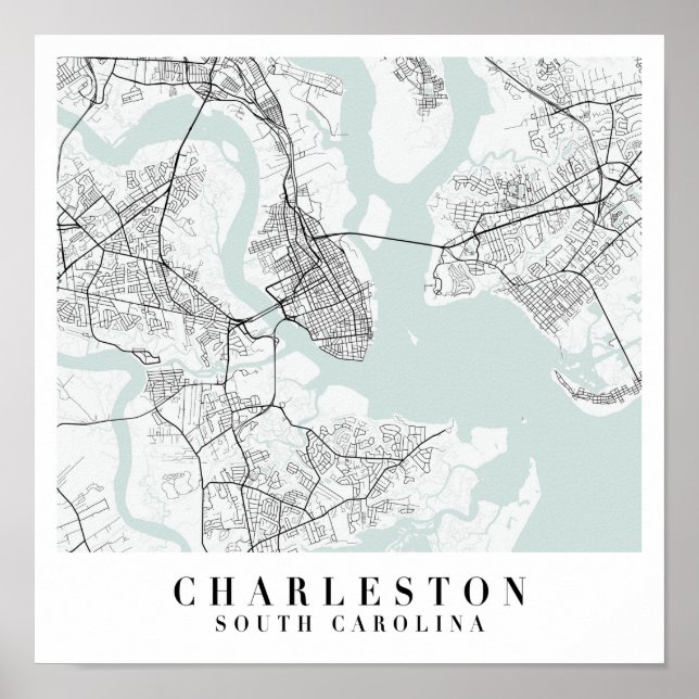 Poster Charleston Caroline du Sud Blue Water Street Carte (Devant)