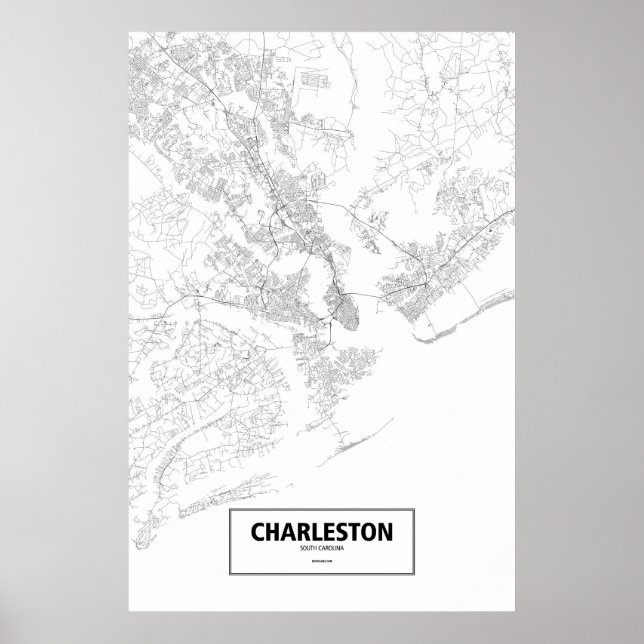 Poster Charleston, Caroline du Sud (noir sur blanc) (Devant)