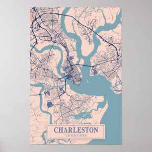 Poster Charleston États-Unis Carte de la ville venteuse V
