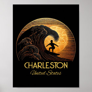 Poster Charleston États-Unis Surfing Planche de surf