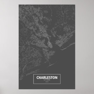 Poster Charleston, la Caroline du Sud (blanche sur le