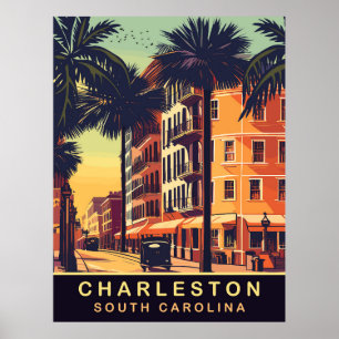 Poster Charleston, Rues de la ville, Caroline du Sud, Voy