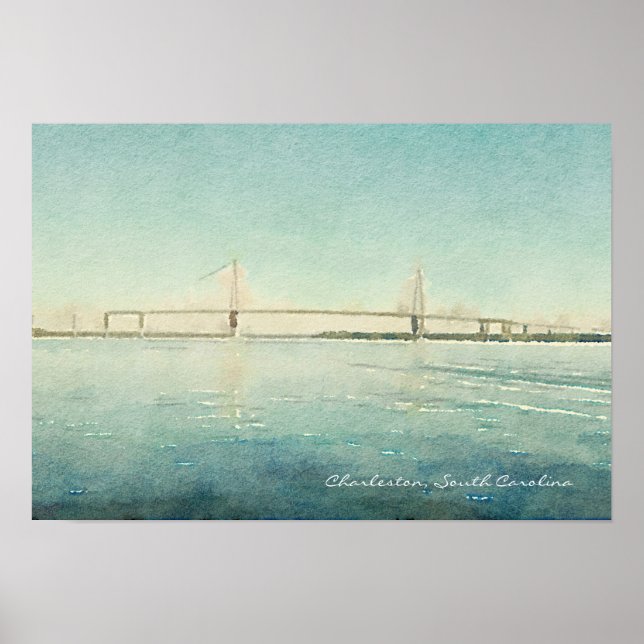Poster Charleston South Carolina Bridge Watercolor Imprim (Devant)