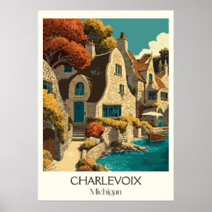 Poster Charlevoix Michigan Maison de champignons Vintage 
