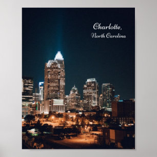Poster Charlotte North Carolina City Skyline Nuit