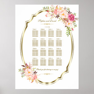 Poster Charm Rose Blush Floral Gold Frame Diagramme de si