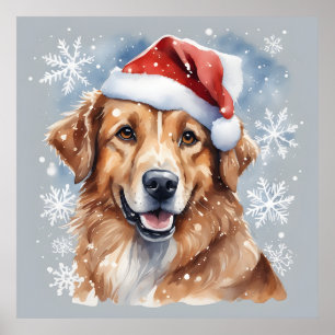 Poster Charmant chien de Noël à Santa Hat et vacances de 