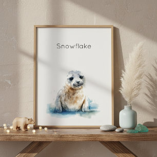 Poster Charmant chiot de phoque à l'aquarelle, personnali